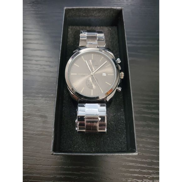 🔥NEW IN BOX Men's Chronos Watch Calendar Quartz Watch With Black Steel Strap - Picture 2 of 5